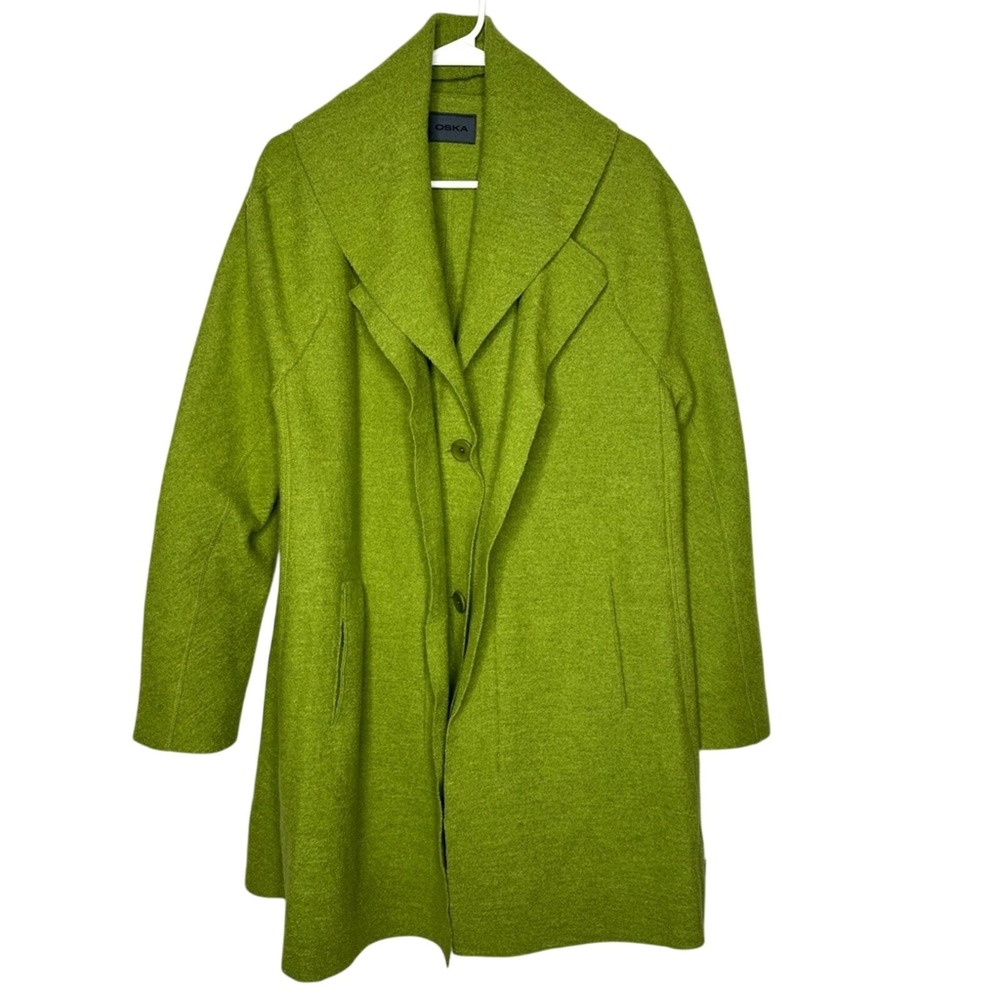 OSKA Womens Virgin‎ Wool Coat Jacket Layered Front Button Quiet Luxury Sz 8